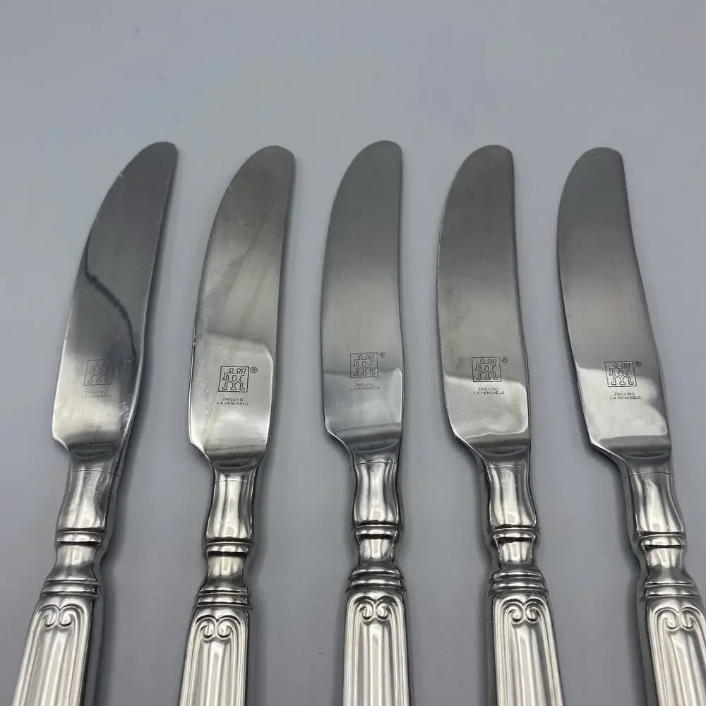 J A Henckels Vintage 1876 Dinner Knives 5pcs Stainless Flatware‎ Outline Tipped
